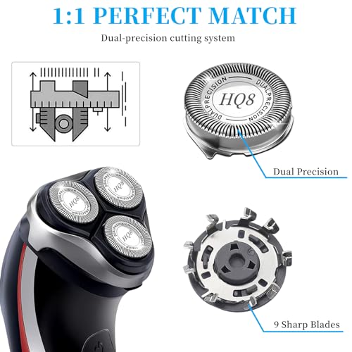 HQ8 Replacement Heads Compatible with Philips Norelco for Aquatec Shavers PT720 PT730 AT810 AT815 AT830 AT880,HQ8 Blades,3pcs.