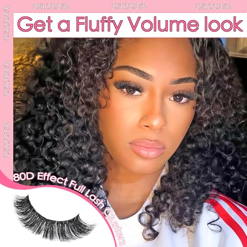 DAODER Fluff Lash Clusters Kit 80D Cat Eye Lash Extension Kit 8-16mm Wispy Eyelash Clusters Kit Volume Individual Lashes D Curl with Bond Seal Remover