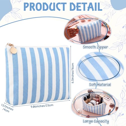 8 Pcs Blue & White Striped Canvas Makeup Bags Bulk