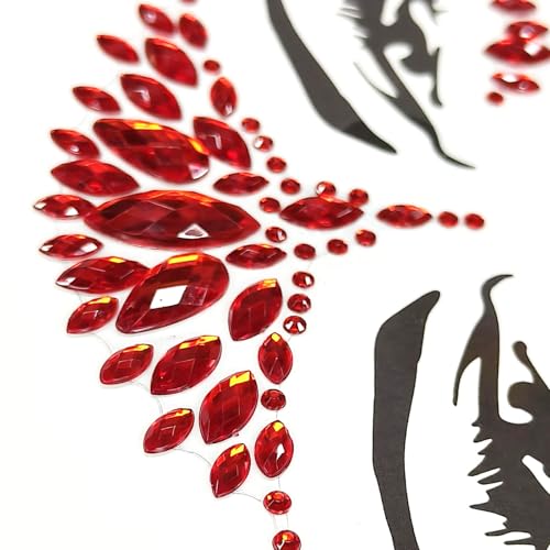 Red and Black Rhinestone Face Gems ? Self-Adhesive Crystal Tattoo Stickers for Halloween, Day of the Dead, Carnival, Party, Festival Makeup ? Eye, Body, Face Jewels for Women Girls-2 Sheets