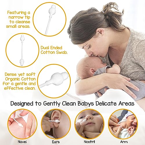 Biodegradable Baby Cotton Swabs with Large Tips - 224 Count