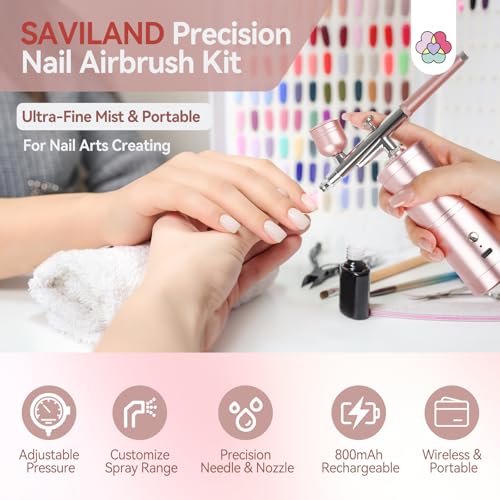 SAVILAND Nail Airbrush Kit - 0.3mm Precision Nozzle, 25 PSI