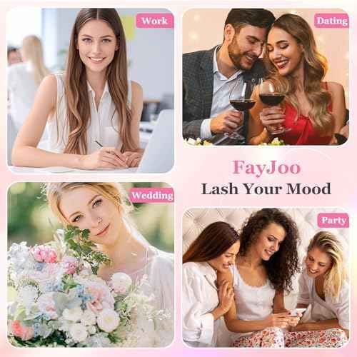 Natural Wispy Soft Lash Clusters Kit with 0.05mm Invisible Band, C Curl 8-16mm, DIY Salon Eyelash Extensions with Bond Seal Remover Tweezer, FayJoo AIRY 11 Kit