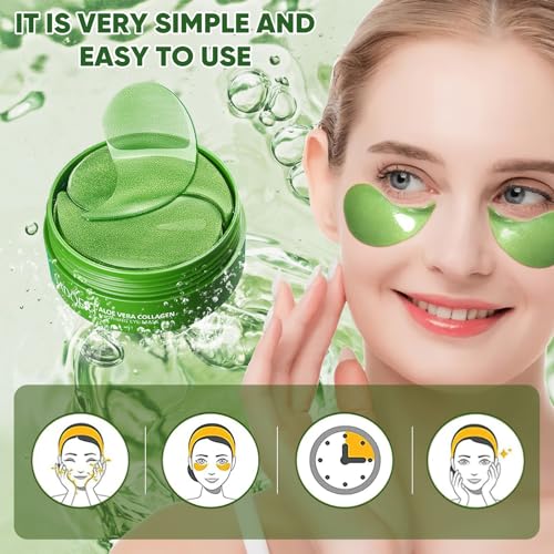 Under Eye Mask - 60 PCS Aloe Vera Under Eye Patches-Under Eye Patches for Dark Circles,Eye Puffiness & Dark Circles Treatment,Reduces Wrinkles & Fine Lines,Improves & Firms Eye Skin