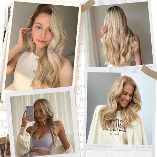 Hair Extensions 16 Inch Hair Extensions Real Human Hair Light Blonde to 613 Blonde Straight Hair Extensions Human Hair Extensions Hidden Wire Hair Extensions Transparent Fish Line Invisible Hairpiece