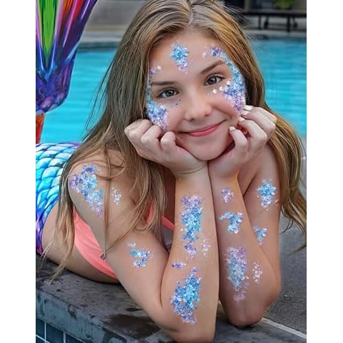 16 Sheets Halloween Mermaid Scale Temporary Tattoos,Decoracion De Sirena Para Cumplea?Os,Mermaid Temporary Tattoos for Adults Kids Costume Makeup