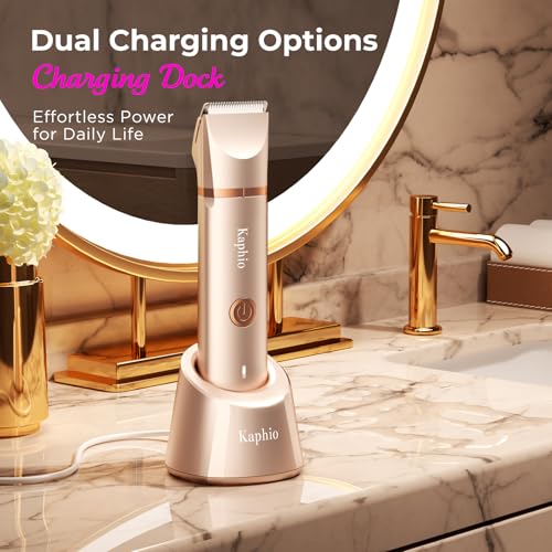 Bikini Trimmer for Women Pubic Hair: IPX7 Waterproof Electric Razors - Rechargeable Electric Body Shaver for Legs, Underarms, Bikini Line- Christmas Gifts for Women (Rose Gold)