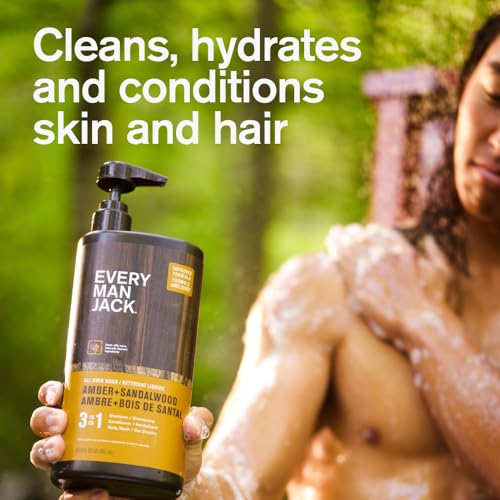 Every Man Jack 3-in-1 Body Wash for Men, Amber Sandalwood, 2pk