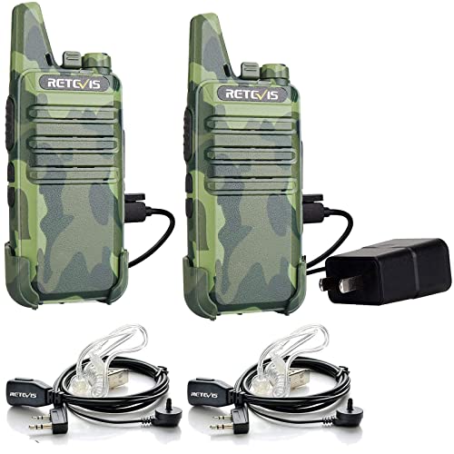 Retevis RT22 Walkie Talkies for Adults, Two Way Radio Long Range Rechargeable, Portable Two-Way Radios, Mini, VOX Handsfree, for Kids Family Camping Hiking Road Trip Adventure (2 Pack, Camouflage)