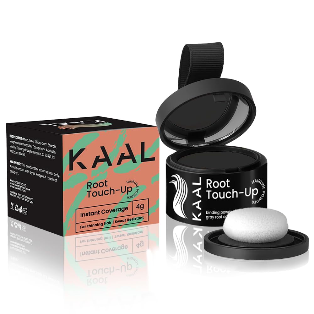 KAAL Hairline Powder Instantly Conceals Hair Loss, Root Touch Up Hair Powder, Hair Toppers for Women & Men, Eyebrows & Beard Line, Hair Fibers for Thinning Hair, Root Cover Up (Black)