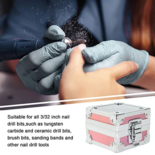 LXIANGN Aluminium Nail Drill Bit Holder Storage Box, 25 Holes Nail Drill Grinding Bit Stand Display Case Efile Nail Bits Organizers Container For Nail Art (pink)