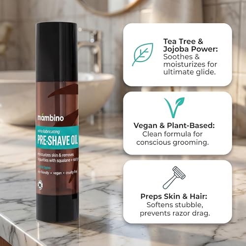 Mambino Organics Tea Tree Pre-Shave Oil – 2 fl oz / vegan grooming oil for sensitive skin