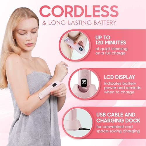 Bikini Trimmer - Pubic Hair Trimmer for Women, Ceramic Blade, Waterproof Electric Shaver for Women with Standing Recharge Dock & Travel Pouch, Female Hygiene Razor