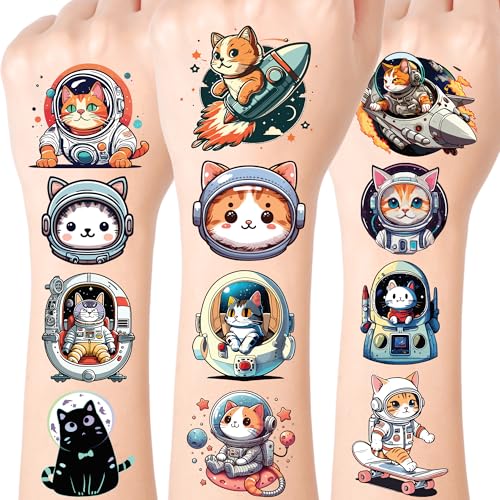 Cat Temporary Tattoos for Party Supplies, Cat Decorations, 80 PCS Space Themed Party Favors, Cute Animals Tattoos for Birthday Party Supplies Pet Lover
