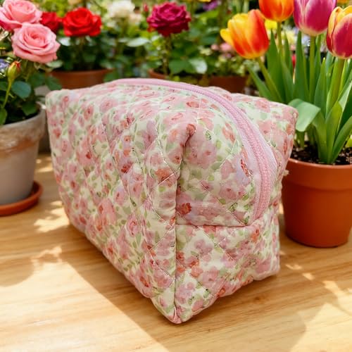 24 PCS Cotton Quilted Makeup Bags Bulk with Zipper-Easter Gifts Floral Bridesmaid Gifts Cosmetic Makeup Pouch Birthday Gifts for Women/Mothers Day/Teacher Appreciation/Graduation Gift(24 Pack)
