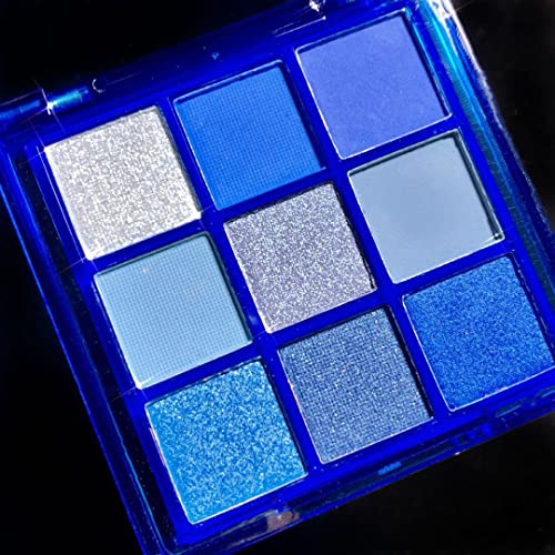 9 Colors Blue Eyeshadow Palette,Mardi Gras Carnival Pressed Pigment Glitter, Corpse Bride Waterproof Eye Shadow Pallete Metallic Silver Matte Shimmer Makeup Powder Long Lasting,Blue