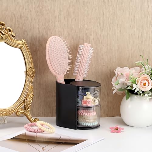 Black 2-Tier Hair Accessories Organizer with Rotating Brush Holder