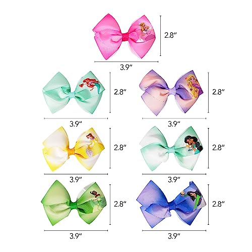Disney Princess Girls Hair Bow Set - 7-Pack 4-Inch Non-Slip Alligator Clips