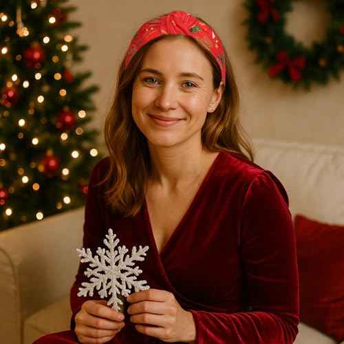 3Pcs Christmas Headbands for Women ? Red & Green HOHO & Light String Knotted Hair Hoops, Winter Holiday Accessory