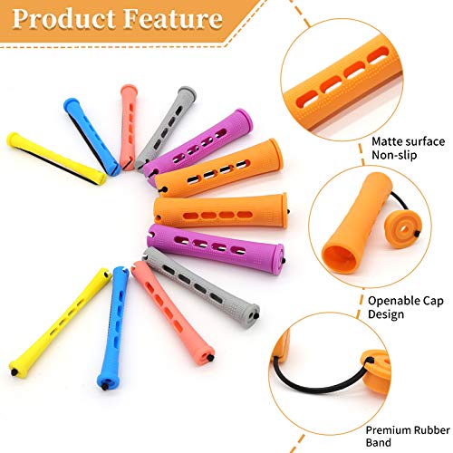 100 Pcs Hair Perm Rods Set - 5 Sizes Heatless Curlers with Comb