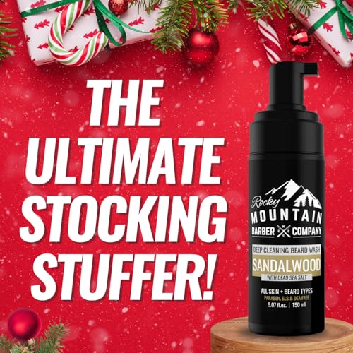 Rocky Mountain Barber Company Foaming Sandalwood Beard Wash ? With Sandalwood Essential Oil, Vitamin B5 & Dead Sea Salt - 5 oz