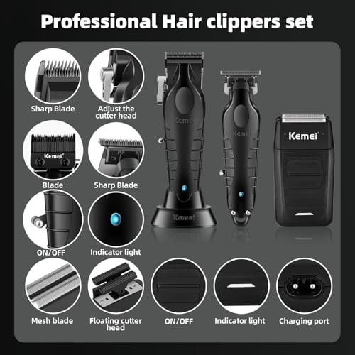 KEMEI Professional Cordless Hair Clipper & Beard Trimmer Set