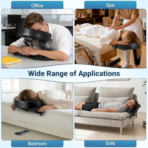 Face Down Tabletop Massage Kit, Adjustable Massage Headrest Face Cradle with Hand Rest Pad Universal Table Face Pillow for Office Desk & Spa Table Bed, Portable Ergonomic - Black