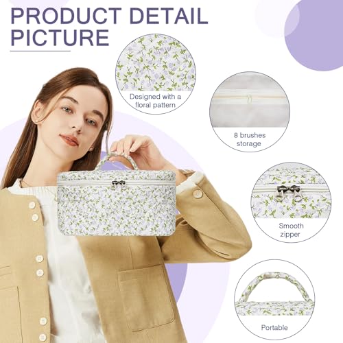1pc Large Makeup Bag, Cute Cosmetic Bag for Women Girls, Floral Coquette Aesthetic Toiletry Bag, Travel Make Up Organizer Bag (Purple Floral Print