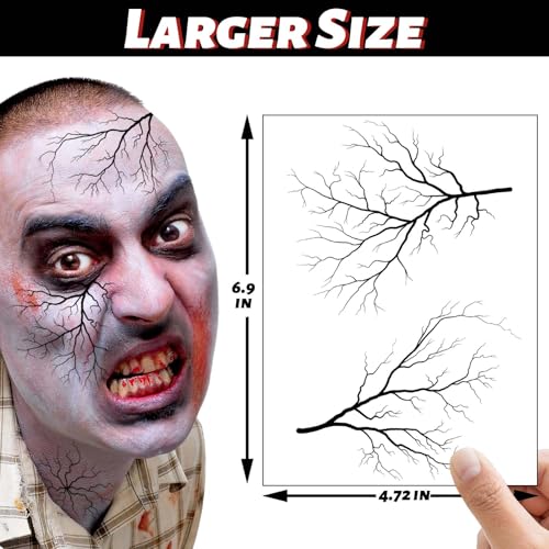winthrop 8 Sheets Halloween Vein Temporary Tattoos, Large Size Crack Scar Fake Tattoos, Realistic Branch & Vein Style Waterproof Tattoos for Halloween Costume Makeup, Cosplay&Party Supplies