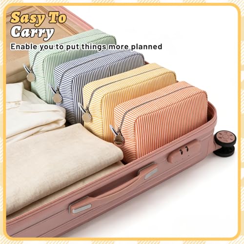 8 Pack Seersucker Cosmetic Bag with Striped Pinstripe Design