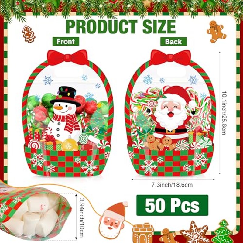 Fuutreo 50 Pcs Christmas Gift Bags with Handles - Resealable Plastic Favor Bags