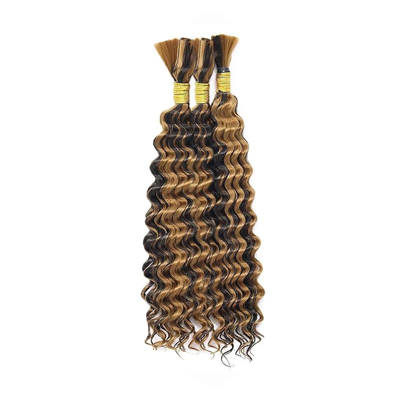 FuivJuix P4/27 Blonde Human Hair Braiding Extensions 3 Bundles 26 Inch Deep Wave
