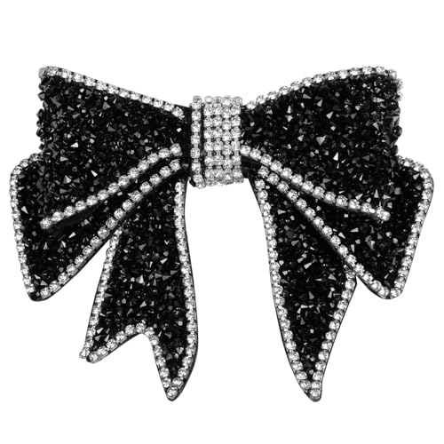 Black Rhinestone Bow Hair Clip - Elegant French Flat Clip - Black Hair Bow for Women Gift
