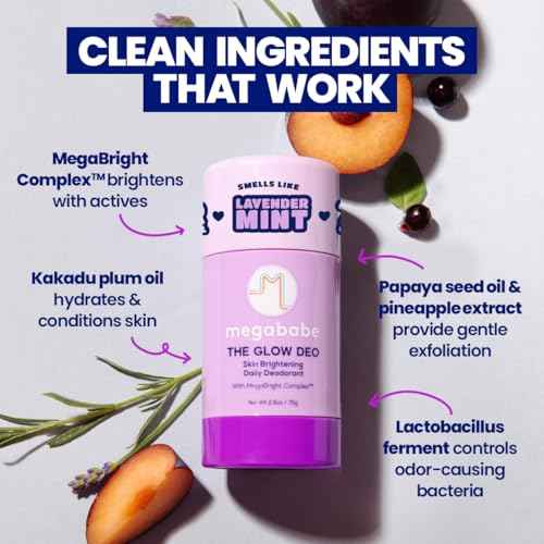 Megababe Daily Deodorant - The Glow Deo with 72 hour Odor Protection | Holiday Gifts for Women, Aluminum-Free, All Natural | MegaBright complex brightens skin, 2.6 oz