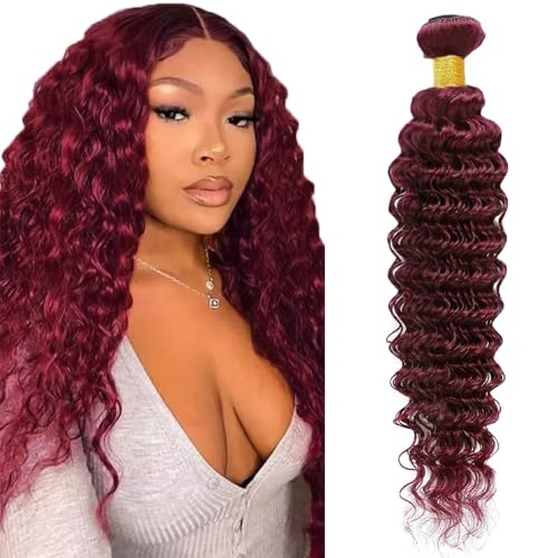#99J Burgundy Deep Wave Human Hair Bundle - 28 Inch, 100g