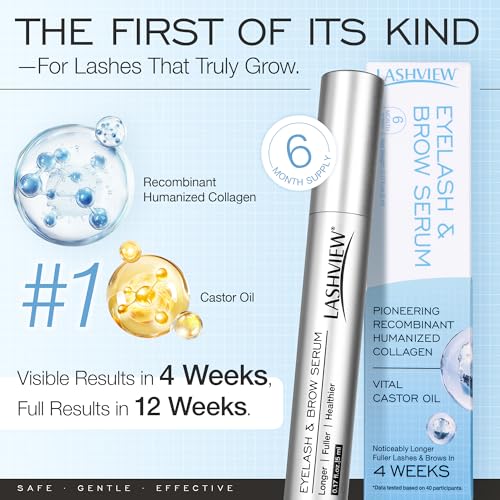 LASHVIEW Advanced Lash Growth Serum for Thicker, Longer Eyelashes and Eyebrows, Vital Castor Oil, Grow Lashes with Brow Enhancer (5mL)