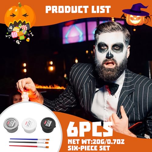 White Black Silver Face Paint Set - Water-Based, Non-Toxic