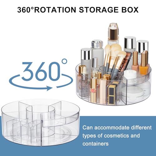 360¡Æ Rotating Makeup Organizer, 10" Clear Turntable Lazy Susan Organizer for Vanity, Bathroom Counter, Cabinet, Spinning Cosmetic Storage Holder with 6 Dividers for Skincare, Makeup Brushes, Lipsticks