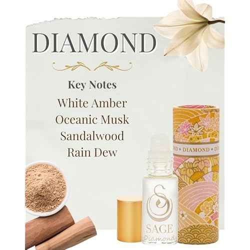 The Sage Lifestyle Diamond Roll On Perfume Oil, White Lily, Soft Musk, White Amber, Subtle for Women, Alcohol-Free Luxury Long Lasting Skin Scent Vegan & Cruelty Free Made in USA 1/8 oz Travel Perfume