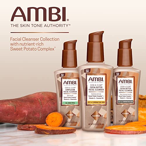 Ambi Even & Clear Complexion Facial Cleanser, For Men & Women, All Skin Types, Sweet Potato, Chamomile, Green Tea, Hydroquinone-free, Soap-free, Alcohol-free, Fragrance-free, Dye-free, 3.5 Fl Oz