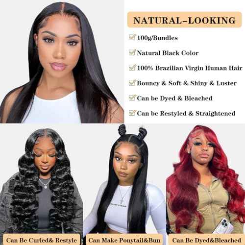 12A Brazilian Straight Human Hair Bundles 10" 12" 14" 300g 100% Unprocessed Brazilian Virgin Hair Straight Weave 3 Bundles Deals Human Hair Natural Color