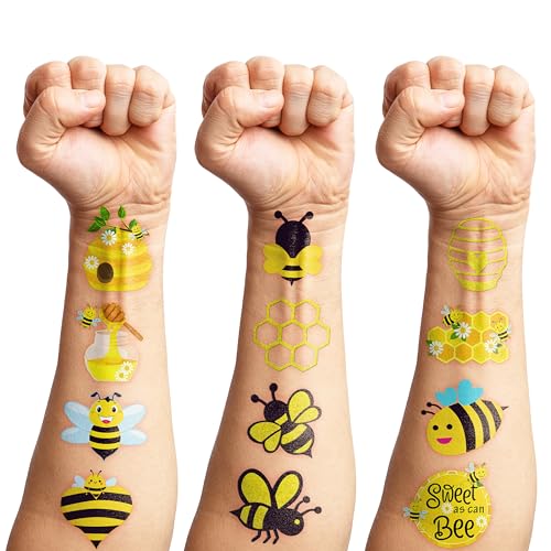 96 Pcs Cute Bee Temporary Tattoos for Kids - Waterproof