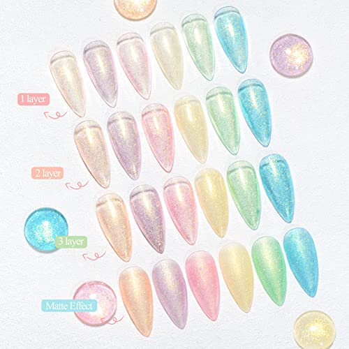 MEET ACROSS Jelly Pink Color Changing Gel Nail Polish Translucent Nude Pink Mood Temperature Change Gel Polish Set White Pink Red Purple Amber Gold Foil Transparent Crystal Gel Nail Polish