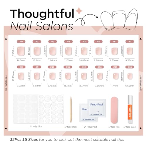 Modelones Extra Short French Tip Press On Nails - 32 Pcs Kit