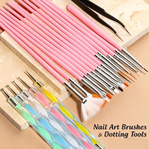 Nail Art Kit with 3D Charms, Gems & 15 Brushes - Qubccum