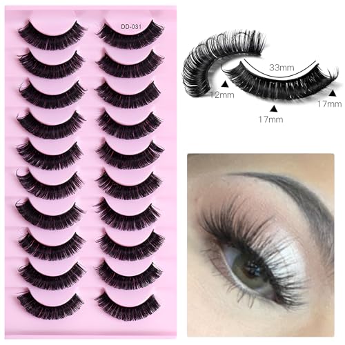 Russian Strip False Eyelashes D Curly Wispy Fluffy - 10 Pairs