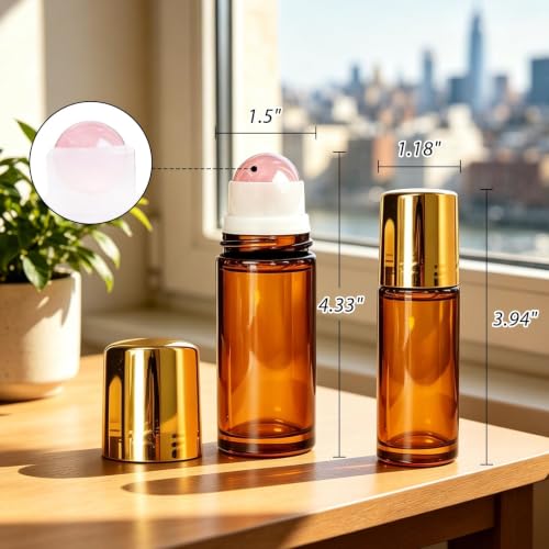 Rose Quartz Essential Oil Roller Bottles 2 Pack 50ml & 30ml