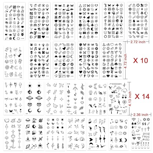 24 Sheets Mini Temporary Tattoos - 698 Designs, Waterproof Body Art
