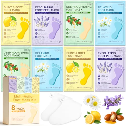 BESNEL 8-Pack Moisturizing & Exfoliating Foot Mask Socks - 4 Styles