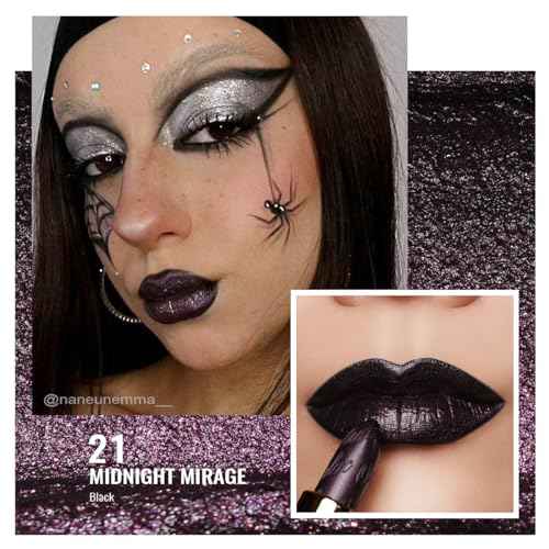 Oulac Halloween Black Lipstick for Women, Black with Raspberry Shimmer, High-Impact Lipcolor with Moisturizing Creamy Formula, Vegan & Cruelty-Free, Midnight Mirage (21)